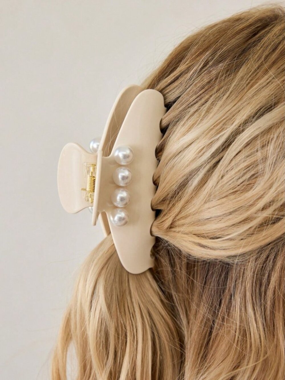 Cream Acetate Hair Claw Clip with Pearl Embellishments
